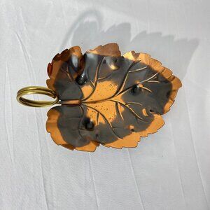 Vintage Coppercraft Guild Copper Leaf  trinket  Dish 1633 Autumn Leaf Made in US